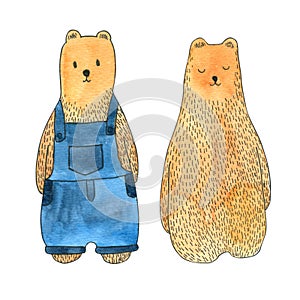 Cute Bear watercolor on white background , Hand drawn character for Kids, Greeting Card , Cases design, Postcards, Product,