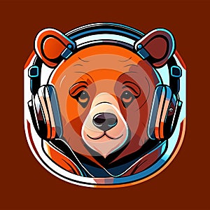 Cute bear wearing music headphones