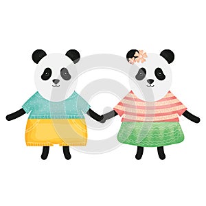 Cute bears pandas couple childish characters