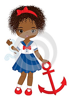 Cute Beautiful Black Girl Holding Anchor and Rope