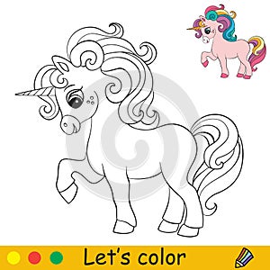 Cute beautiful cartoon unicorn coloring vector illustration