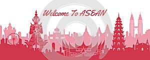 Famous landmark of ASEAN,travel destination with silhouette classic design