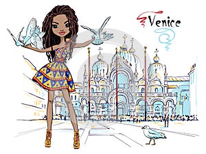 Cute fashion girl in Venice, Italia. photo