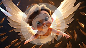 cute, beautiful, funny baby angel, child, kids, animation style, cartoon, pixar, religion, bible, guardian angel