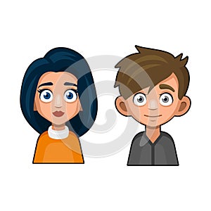 Cute Girl and Boy Avatar. Young Woman and Man Cartoon Style Userpic