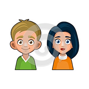 Cute Girl and Boy Avatar. Young Woman and Man Cartoon Style Userpic