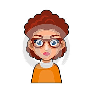 Cute Beautiful Girl with Glasses Avatar. Young Woman Cartoon Style Userpic Icon