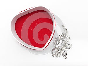 Cute Beautiful Lovely Red Heart Shaped Jewelry Container with Silver Shiny Artistic Stylish Bros in White Isolated Background 10