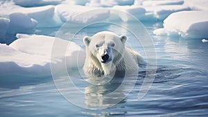 Cute, beautiful polar bear on an ice floe in Antarctica.