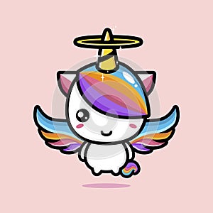 Cute and beautiful unicorn animal cartoon characters become angels