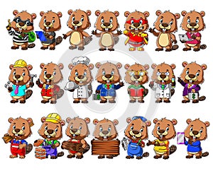 Cute beaver cartoon mascot pack
