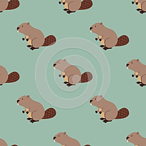 Cute beaver seamless pattern. Baby print.