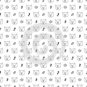 Cute Beaver Seamless pattern. Cartoon Animals in forest background. Vector illustration