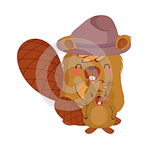 Cute beavers cartoons with hat vector design