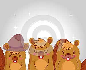 Cute beavers cartoons vector design