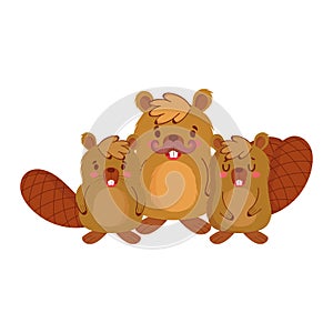Cute beavers cartoons vector design