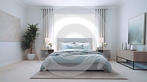 Cute Bedroom In New Luxury Home, Bedroom, Modern, Flooring, Tiled Floor, Luxury. generative ai