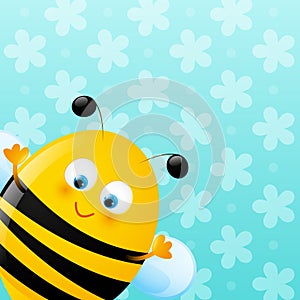 Cute bee on blue background