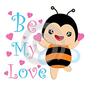 Cute bee and blue pink heart cartoon suitable for Kid postcard