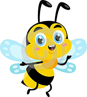 Cute Bee Cartoon Character Waving For Greeting