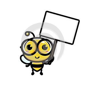 cute bee holding a blank text board