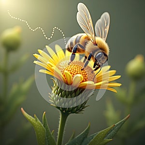 Cute Bee with Dotted Flight Path