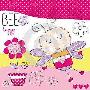 Cute bee with flower vector illustration