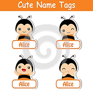 Cute bee girl cartoon illustration suitable for kid name tags