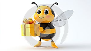 Cute bee holding a gift
