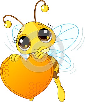 Cute bee holding a sweet heart