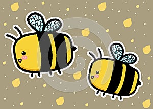 Cute bees flying cartoon drawing illustration design