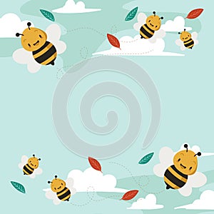 Cute bees flying in the sky. Vector illustration