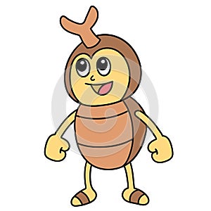 Cute beetle boy smiled shyly, doodle icon image