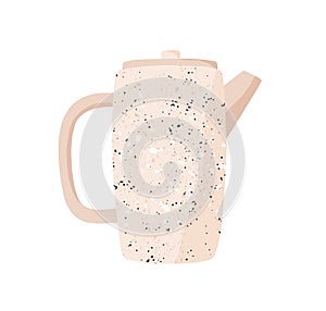 Cute beige teakettle isolated on white background. Monochrome ceramic tea kettle. Hand drawn kitchen crockery photo