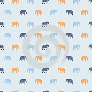 Cute big elephant seamless pattern, light blue and yellow elephants
