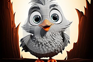 A cute, big-eyed cartoon bird showcases its unique mustachioed charm