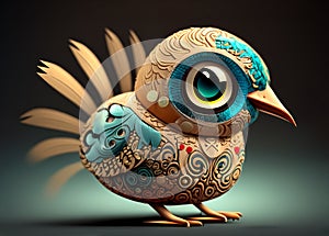 Cute big eyes handcrafted bird fantasy illustration