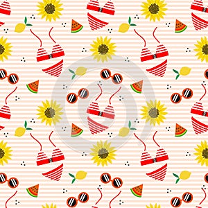 Cute bikini and sunflower seamless pattern