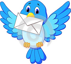 Cute bird cartoon delivering letter