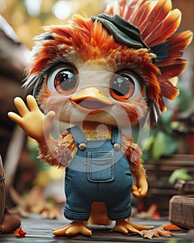 Charming Cartoon Chicken Character Waving