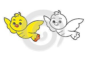 Cute bird Coloring page. Yellow bird colouring worksheet book publishing