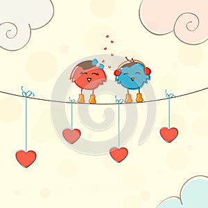 Cute bird couple for Happy Valentines Day celebration.