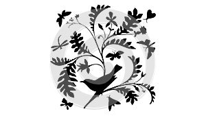 A cute bird sitting on the branch of a tree, vector. Bird silhouette