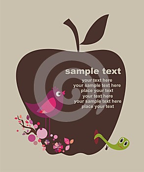 Cute birdon apple , lovely design photo