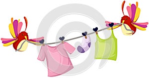 Cute birds with clothesline