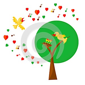 Cute birds family. Vector colorful illustration.