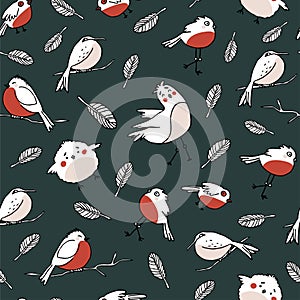 Cute birds seamless pattern. Birding and ornithology concept