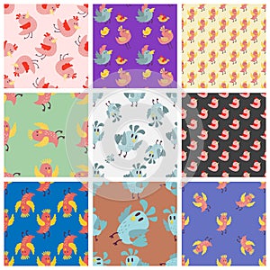Cute birds seamless pattern vector illustration cartoon colorful set