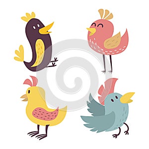 Cute birds vector set illustration cartoon colorful