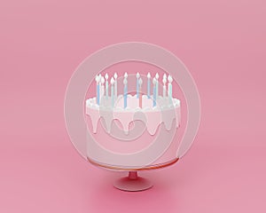 Cute birthday cake 3d rendering pink color